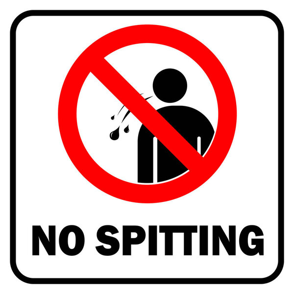 No spitting sign on red and white background with warning text