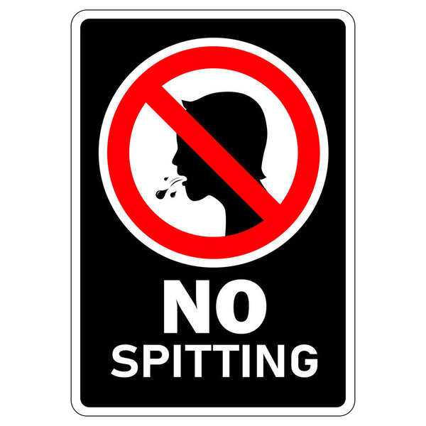 No spitting sign on red and white with warning text and black background
