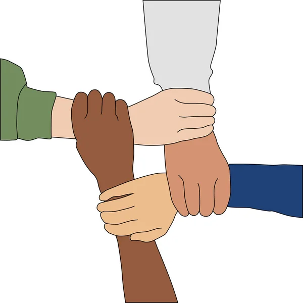 Διαφορετικά Χέρια Ενωμένα Πολυεθνικό Σύμβολο Πολυμορφίας — Διανυσματικό Αρχείο