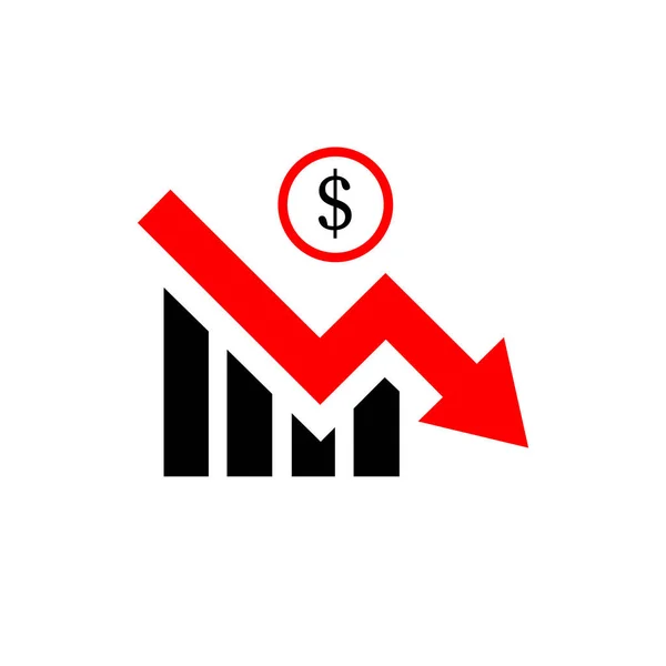 Ekonomi grafiğinde aşağıya bakan kırmızı ok grafik çubukları simge aşağı eğilim mali yönetim kurulu haddeleme para dolar