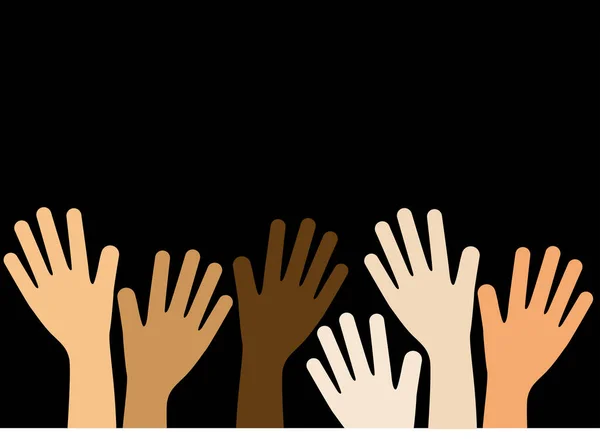 Hands Diversity Muticolor Multiethnic Black Background — Stock Vector
