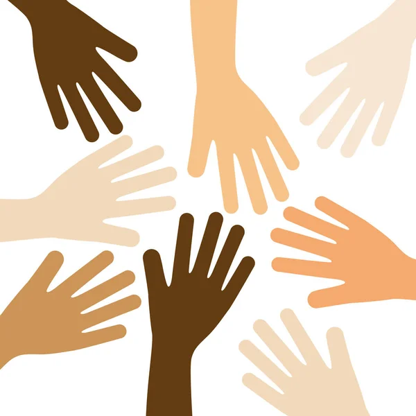 Hands Diversity Muticolor Multiethnic Together Black Background — Stock Vector