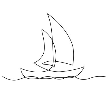 Denizde yelkenli yelkenlisinin sürekli çizimleri.