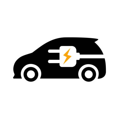 Yeşil teknoloji siluetini şarj eden elektrikli araba sembolü.