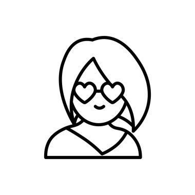 Kalp şeklinde gözlük simgesi takan kadın.