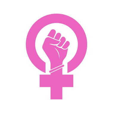 Kadınlar sembol savaşına direniyor. Kadın hakları için mücadele. Feminizm yumruğu.