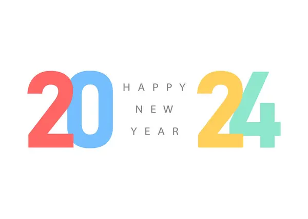 2024 幸せな新年の多色フォント 真ん中のテキストが付いている白い背景 ベクターグラフィックス