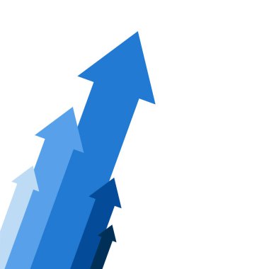 Mavi oklar çapraz olarak yukarı dönük iş büyüyen ekonomik patlamayı temsil ediyor.