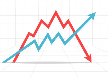 Mavi ok yukarı ve kırmızı ok hisse senedi piyasa konseptini işaret ediyor finansal iş kar ve kayıp