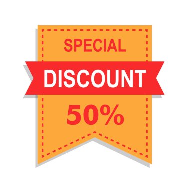 İndirim% 50 kurdele stili rozet formu en iyi fiyat indirimi büyük indirim ucuz fiyat tablosu sarı ve kırmızı rozet sarı arka plan