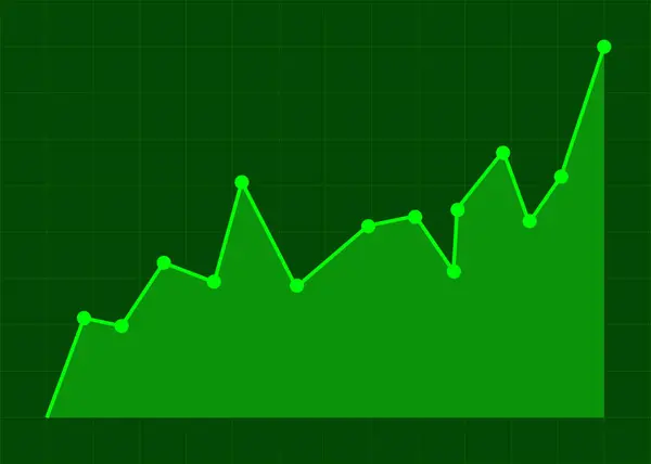 Green Business Graph Going Green Color Grid Background Represents Profit — Stockvector