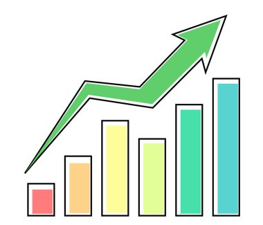 yeşil ok çok renkli çubuklarla yükseliyor kar büyümesi ekonomik patlama yumuşak renkler