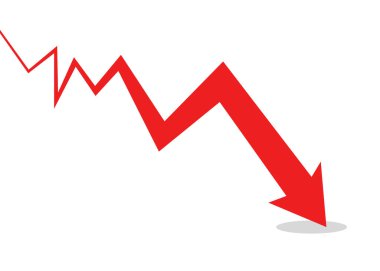 Büyük kırmızı ok grafiği aşağı iniyor. İnce çizgi kalın ok çizgisi oluyor.