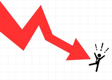 Büyük kırmızı ok düşüyor ticaret kaybı ekonomik durgunluk piyasası çöküyor
