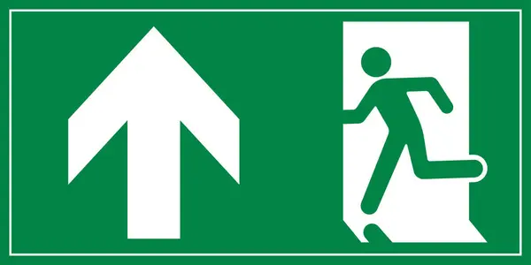 stock vector A Man Run to Exit Door Sign with Arrow show direction Up Left Symbolizing Emergency Evacuation