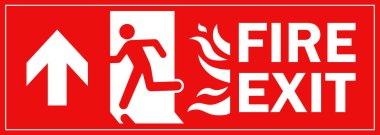 Bir Adam Yangın Kapısı İşareti 'ne Koştu. Ok, Sol Üst Sembolize Yangın Acil Tahliyesi Kırmızı Sembol