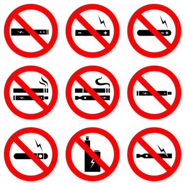 no vaping sign no smoking warning with electric cigarettes and cigarettes, prohibition and health risk illustration clipart