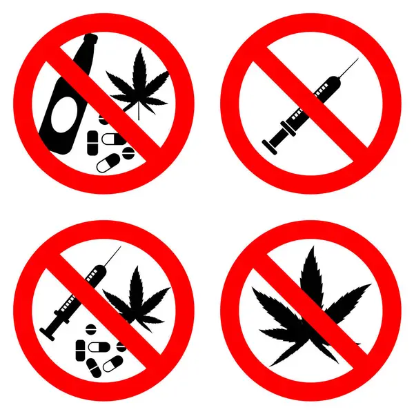 stock vector no alcohol, drugs, Injection needles, marijuana and drug prohibition sign illegal item