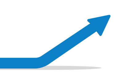 Mavi ok grafiği yükseliyor, gölgelerle birlikte en tepeye çıkın, ticaret karı ve iş büyümesini temsil ediyor