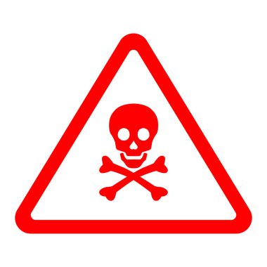 Kırmızı kafatası ve kemikler tehlike işareti. Beyaz arka plan zehir işareti.