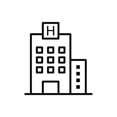 Hastane binası ikonu, sağlık tesisi çizim taslak tarzı