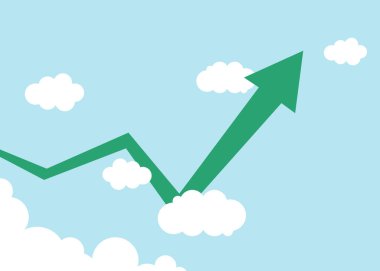 Gökyüzüne yükselen yeşil iş oku kar artışını temsil ediyor.