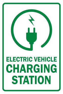 EV elektrikli araç şarj istasyonu işareti ve sembol simgesi beyaz arkaplan