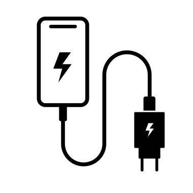 Mobil Şarj İstasyonu Simgesi olarak Telefon Şarj Simgesi Siyah ve beyaz