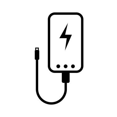 Power Bank Icon Set with Charging Cable, Portable Battery Symbol clipart