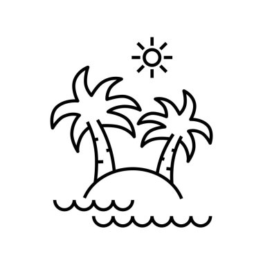 Kumsalda 2 hindistan cevizi ağacı, güneşli küçük bir adada, yaz tatili