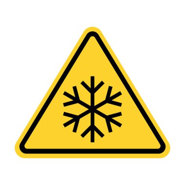 Sarı Üçgen Kaygan Yol Uyarı Trafik İşareti. Kar ve Buz Tehlikesi
