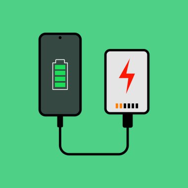 Güç Bankası Akıllı Telefon Simgesini Yüklüyor. Taşınabilir Enerji Bataryası Sembol Düz Tasarım Renkli