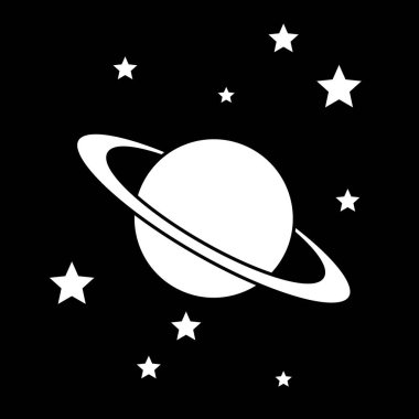 Halkalı gezegen satürasyonu siyah arkaplan ve yıldızlar, uzay görüşü