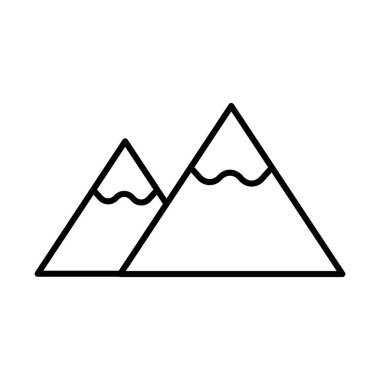 Tepelerinde kar olan iki dağ, kış tatili temalı ikon vektör çizimi