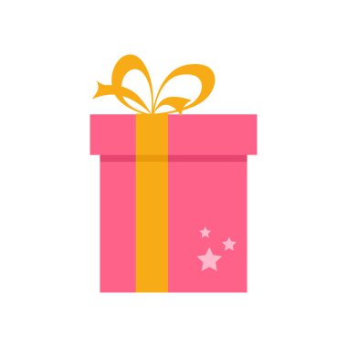 Sarı Kurdeleli ve Yıldızlı Pembe Hediye Kutuları. Düz Tasarım