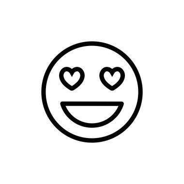 Kalp şeklinde gözlerle aşık olmak, emoji emoticon büyük gülümseme yüz ifadesi, vektör özeti.