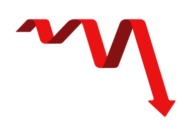 İşletme oku grafiğinin düşüşü ticaret kaybını ekonomik durgunluğu ve finansal açığı temsil ediyor, yuvarlak korder tarzı.