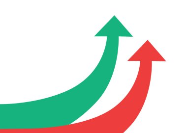 Yukarı ve yukarı bakan iki büyük kavisli ok aynı şekilde iş büyümesini ve ticaret kârını temsil ediyor. 