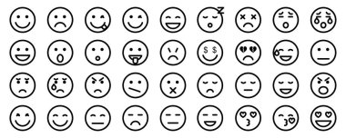 Karışık emoji yüz ifadesi ana hat vektör biçimini ayarladı