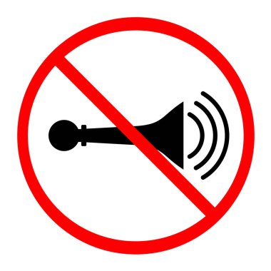 Korna çalma, Üfleme Borusu Yok İşaret Vektörü İllüstrasyonu, Sessiz Bölge Uyarı Sembolü İnce Çizgisi