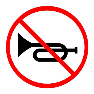 Korna Yok, Ses Kornası Yok Yol İşareti Vektör İllüstrasyonu, Sessiz Bölge Uyarı Sembol İnce Çizgisi