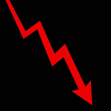 Büyük kırmızı iş okunun hızla düşmesi, büyük ticaret kayıpları ve siyah arka planlı ekonomik kriz anlamına geliyor.