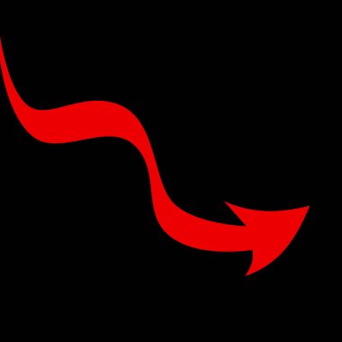 Eğri kırmızı iş okunun düşmesi, kayıpların ticareti, ekonomik kriz ve siyah arkaplanlı durgunluk anlamına geliyor