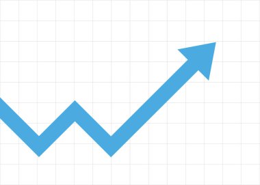 Mavi ok iş grafiği zigzag 'ı işaret ediyor ve şebeke arka planı kâr ve ilerlemeyi temsil ediyor