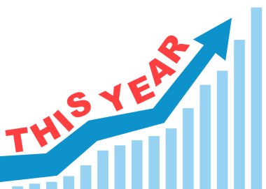 Çubuk grafikli mavi ok ve bu yıl metin