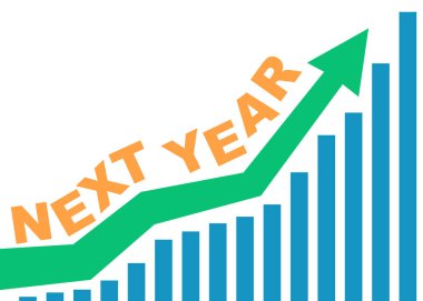 çubuklu mavi ok grafik ve gelecek yıl metin
