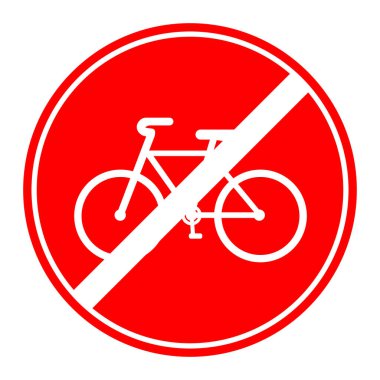 Bisiklet uyarı işareti yok. Kırmızı yuvarlak motosikletler park yasağı işareti.
