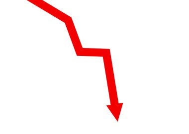 Kırmızı ok iş grafiği neredeyse dikey olarak aşağı iniyor aşırı kayıp ve ekonomik durgunluğu temsil ediyor