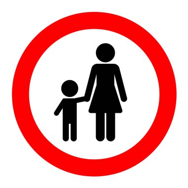 Çocuklara yetişkin işareti ile eşlik edilmeli. Beyaz ve kırmızı renk kombinasyonlu çocuklar uyarı işaretini denetliyor