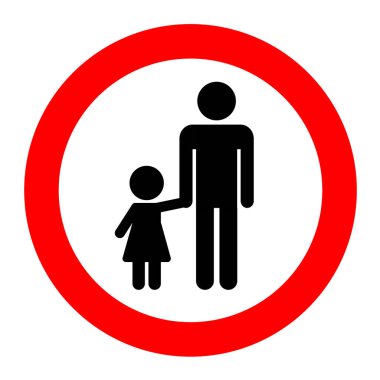 Çocuklara yetişkin işareti ile eşlik edilmeli. Beyaz ve kırmızı kombinasyonlu çocuk uyarı işaretini denetlemek